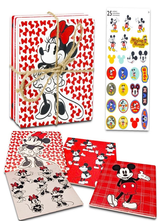 MICKEY MOUSE Mickey and Minnie Coaster Set - Disney Home Decor Bundle with 4 Mickey and Minnie Coasters Plus Mickey Stickers | Disney Coasters for Coffee Table - Image 1