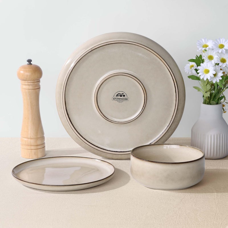 Herogo Stoneware Plates and Bowls Sets for 4, 12 Pieces Modern Round Dinnerware, Reactive Glaze Dishes Set for Kitchen, Chip Resistant, Microwave & Dishwasher Safe, Cream Khaki - Image 5