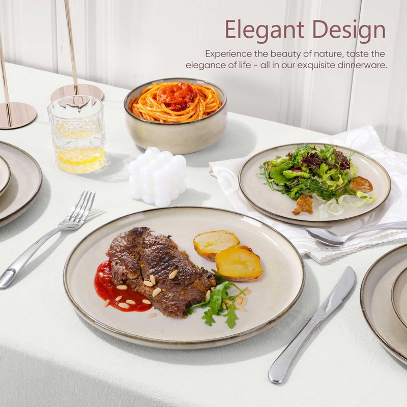 Herogo Stoneware Plates and Bowls Sets for 4, 12 Pieces Modern Round Dinnerware, Reactive Glaze Dishes Set for Kitchen, Chip Resistant, Microwave & Dishwasher Safe, Cream Khaki - Image 4
