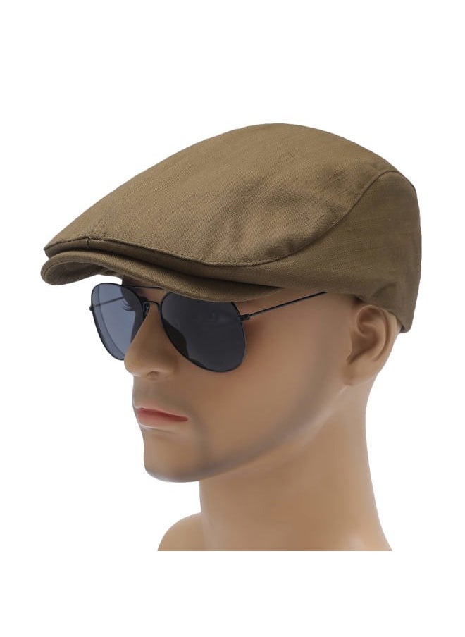 ZLYC Men Cotton Flat Cap Summer Scally Ivy Gatsby Newsboy Beret Driver Cabbie Hunting Hat (Back Buckle Brown)  - Image 2