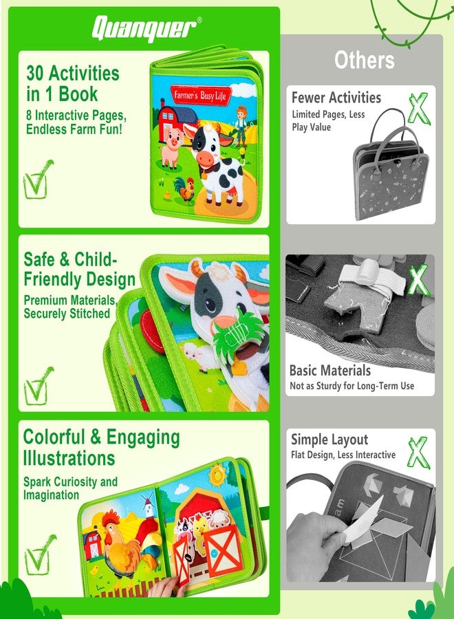Quanquer Montessori Busy Book for Toddlers 1-3 - Farm Animal Sensory Busy Board for 1 Year Old Boys and Girls, Educational Travel Toy for Airplane Car Activities, Birthday Christmas Toddler Gifts - Image 3