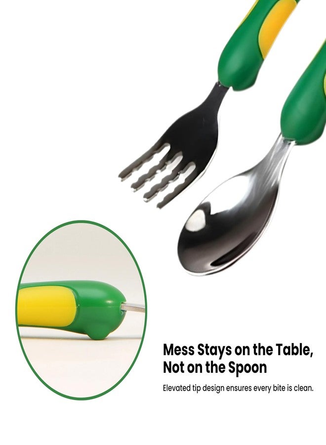 ONE AND ONLY طقم ملاعق وشوكة للأطفال من الفولاذ المقاوم للصدأ، خالٍ من مادة BPA، للتدريب | ملاعق تغذية للأطفال | ملاعق وشوكة للأطفال الصغار | أدوات مائدة للأطفال | - Image 2