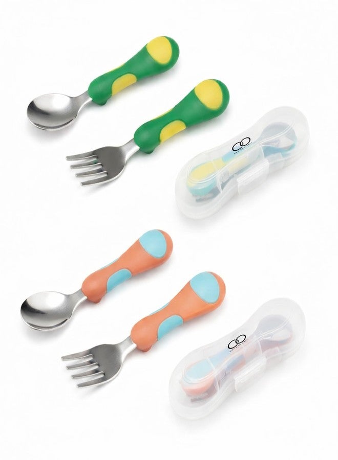 ONE AND ONLY طقم ملاعق وشوكة للأطفال من الفولاذ المقاوم للصدأ، خالٍ من مادة BPA، للتدريب | ملاعق تغذية للأطفال | ملاعق وشوكة للأطفال الصغار | أدوات مائدة للأطفال | - Image 1