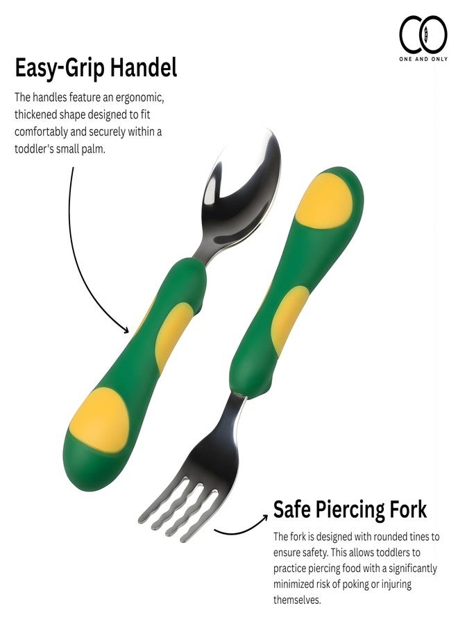 ONE AND ONLY طقم ملاعق وشوكة للأطفال من الفولاذ المقاوم للصدأ، خالٍ من مادة BPA، للتدريب | ملاعق تغذية للأطفال | ملاعق وشوكة للأطفال الصغار | أدوات مائدة للأطفال | - Image 3