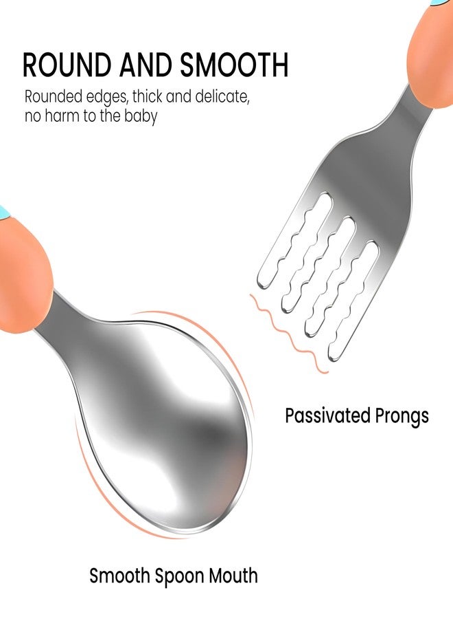 ONE AND ONLY طقم ملاعق وشوكة للأطفال من الفولاذ المقاوم للصدأ، خالٍ من مادة BPA، للتدريب | ملاعق تغذية للأطفال | ملاعق وشوكة للأطفال الصغار | أدوات مائدة للأطفال | - Image 5