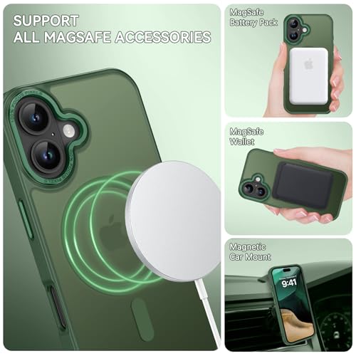 YINLAI for iPhone 17 Case 6.3-inch,Magnetic Compatible with MagSafe, Slim Matte Anti-Fingerprint, Shockproof Full Body Military Grade Protection for iPhone 17 Cover, Green - Image 3
