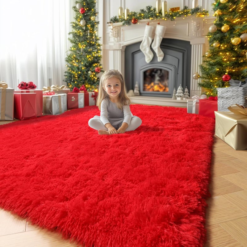 Amdrebio Red Rug for Bedroom,4'X6',Fluffy Shag Rug for Living Room,Furry Carpet for Kids Room,Shaggy Throw Rug for Nursery Room,Fuzzy Plush Rug,Scarlet Carpet,Rectangle,Cute Room Decor for Baby - Image 5