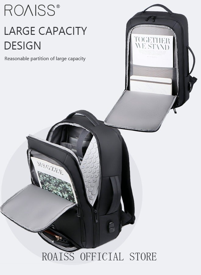 Fits 17 Inch Laptop Backpack Business Backpack Scalable Capacity College Bookbag For Work School Travel Flight with USB Port Waterproof Casual Computer Daypack for Men Black