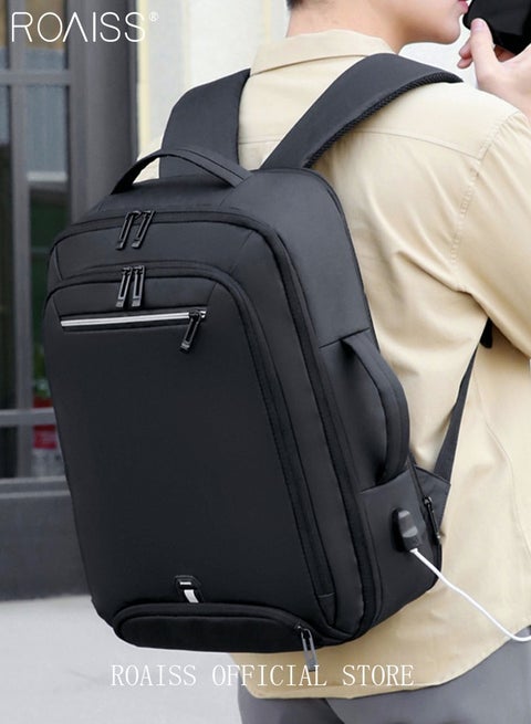 Fits 17 Inch Laptop Backpack Business Backpack Scalable Capacity College Bookbag For Work School Travel Flight with USB Port Waterproof Casual Computer Daypack for Men Black