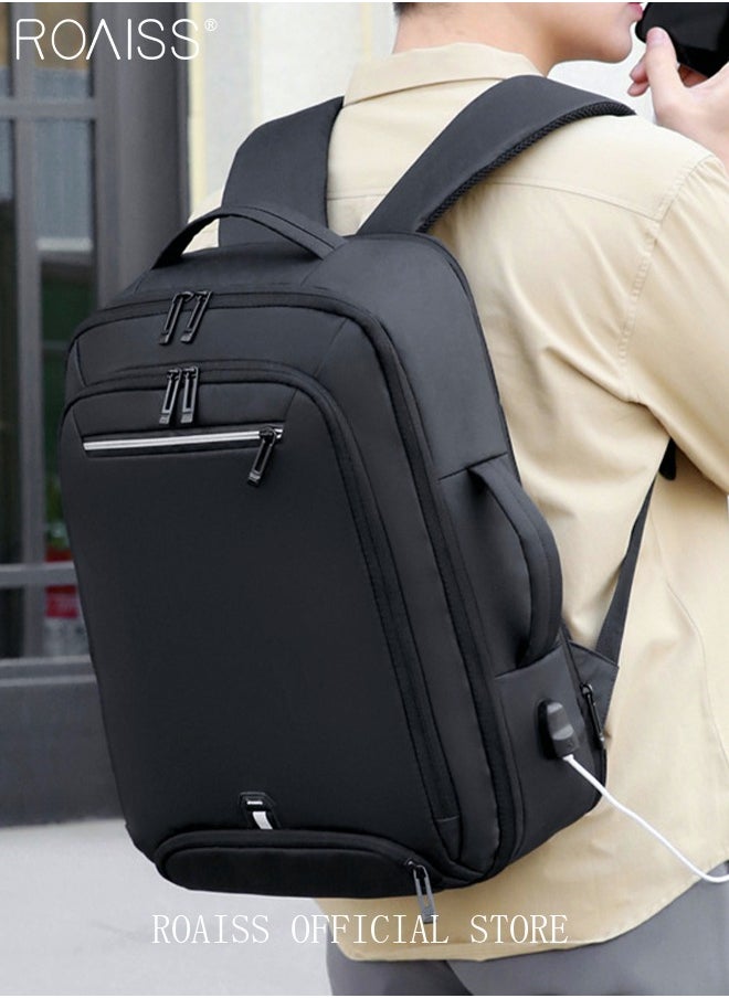 roaiss Fits 17 Inch Laptop Backpack Business Backpack Scalable Capacity College Bookbag For Work School Travel Flight with USB Port Waterproof Casual Computer Daypack for Men Black  - Image 1