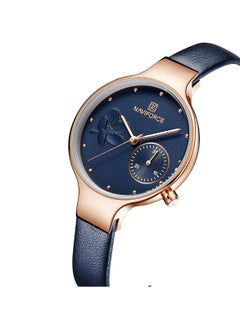 NAVIFORCE Elegant Women's Quartz Watch Stylish Round Dial with Floral Embossed Design Sub-Dial Display Leather Strap Fashionable Timepiece for Everyday Wear and Special Occasions  - Image 2