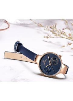 NAVIFORCE Elegant Women's Quartz Watch Stylish Round Dial with Floral Embossed Design Sub-Dial Display Leather Strap Fashionable Timepiece for Everyday Wear and Special Occasions  - Image 4