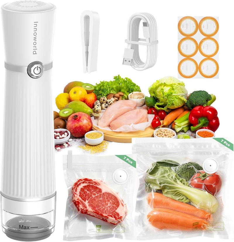 Innoworld Vacuum Sealer for Food with Visible Water Tank, Handheld Saver Compact Vacuum Sealer Machine with 14 Reusable Vacuum Bags, 6X Preservation & Fresh, Includes Gift Wrapping - Image 1