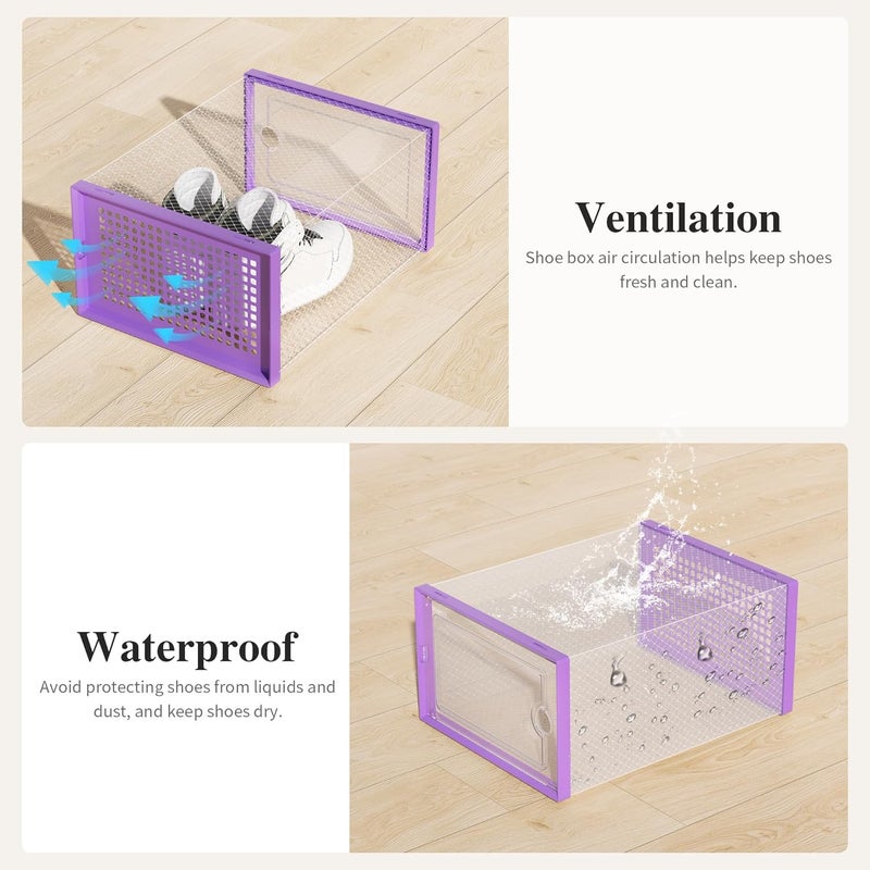 Kuject X-Large Shoe Storage Boxes Organizers Clear Plastic Stackable 12 Pack, Shoe Rack & Holder Substitute, Sneaker Containers, Toy Storage Organizer Bins for Entryway, Closet, Under Bed, Purple - Image 5