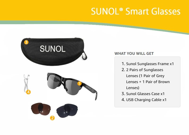 Smart Glasses Open Ear Bluetooth Sunglasses for Men Women 5.3 Bluetooth Smart Sunslasses Touch Control Music Calling with Replaceable UV Filtered Lenses, Storage Case for Outdoor Running Cycling - Image 3