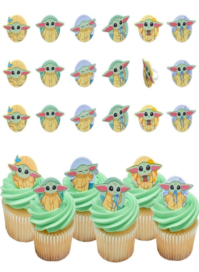 DecoPac STAR WARS The Mandalorian Cupcake Rings | 24 | STAR WARS The Mandalorian Cake Toppers Featuring Grogu, Shaped Rings, Food Safe - 24 Pack - Image 1