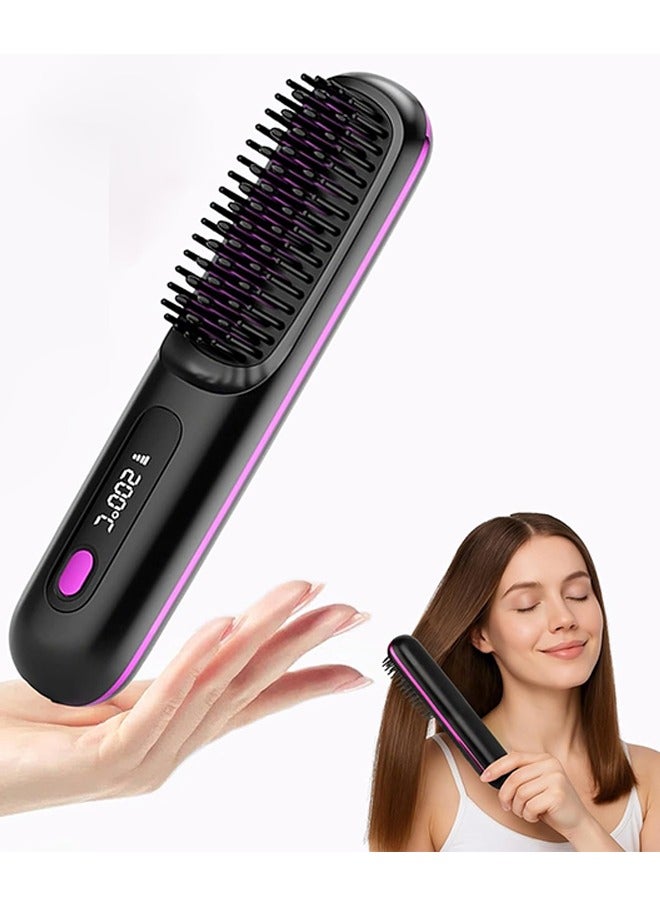 TELANPU Cordless Hair Straightener Brush, 200M Ionic Care Thermal Comb with Anti-Scald Ceramic Plate and 3 Temperature Setting, Perfect Gift for Women and Men (Upgraded) - Image 1