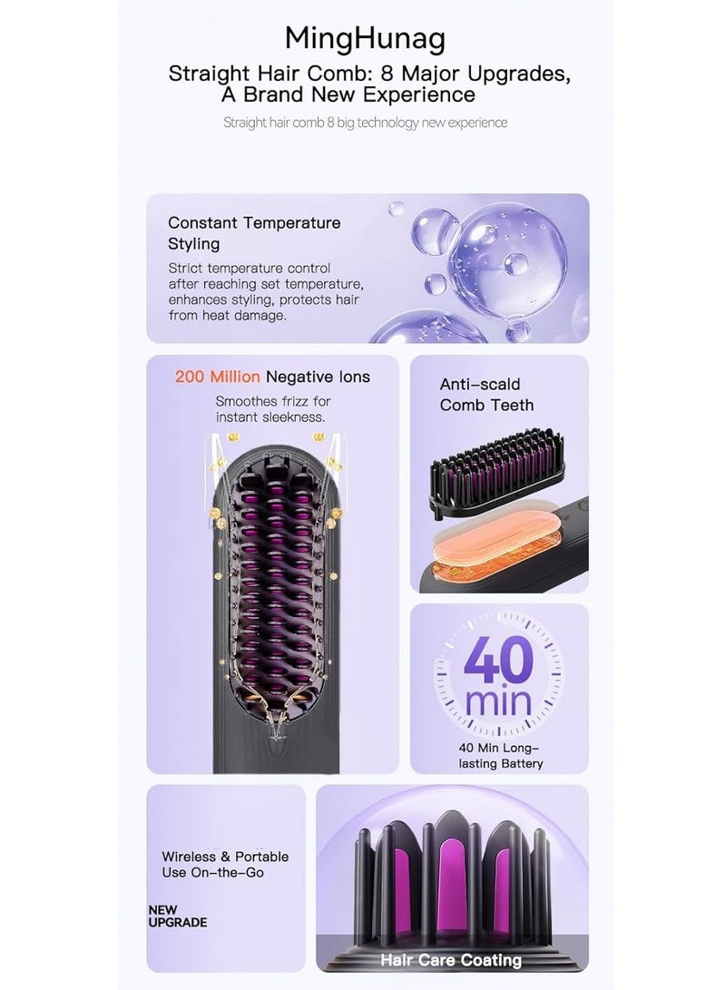 TELANPU Cordless Hair Straightener Brush, 200M Ionic Care Thermal Comb with Anti-Scald Ceramic Plate and 3 Temperature Setting, Perfect Gift for Women and Men (Upgraded) - Image 2