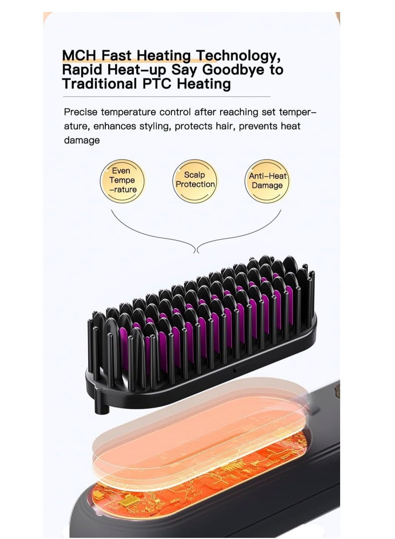 TELANPU Cordless Hair Straightener Brush, 200M Ionic Care Thermal Comb with Anti-Scald Ceramic Plate and 3 Temperature Setting, Perfect Gift for Women and Men (Upgraded) - Image 3