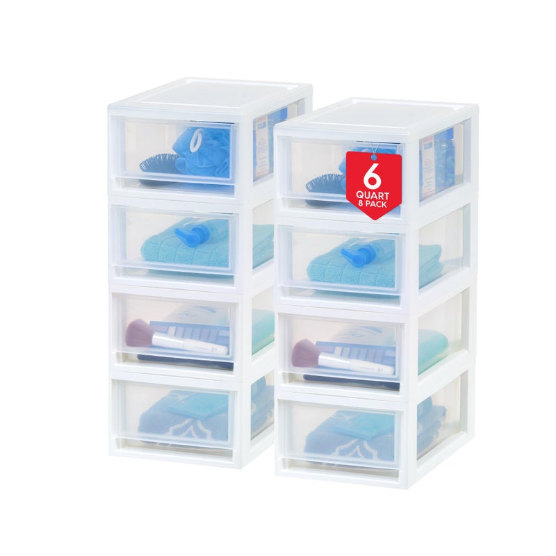 IRIS IRIS USA 6 Qt Plastic Drawer Storage Organizer Stacking Drawers 8Pack Stackable Unit with Sliding Drawer for Clothes Bedroom Kitchen Under Sink Pantry Craft Room Bathroom Dorm Office White