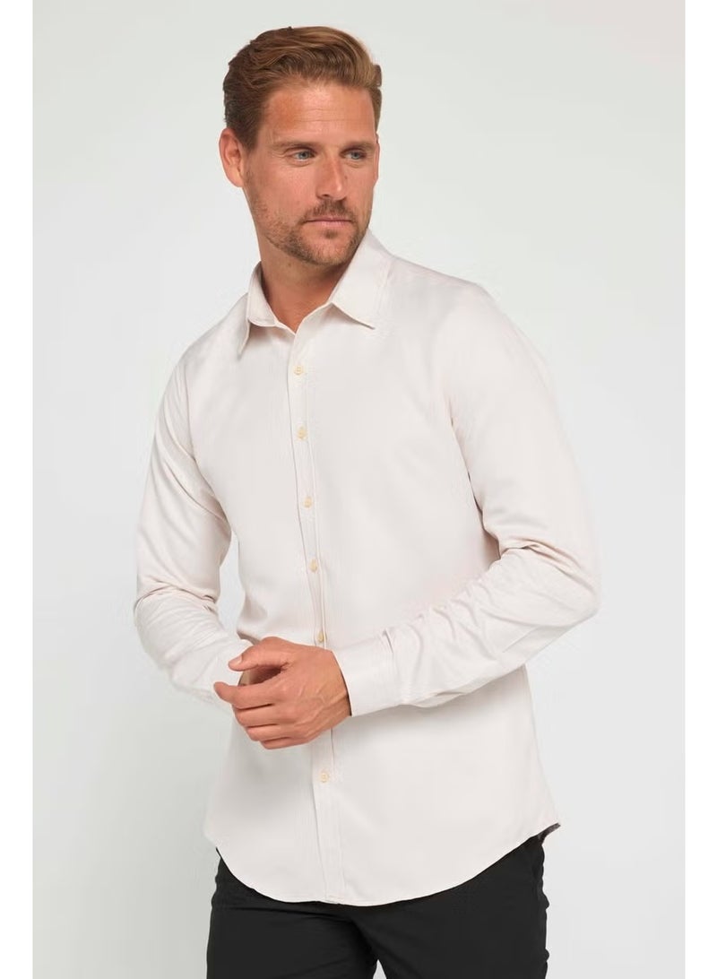 Tudors Slim Fit Long Sleeve Easy Iron Sweat Absorbent Breathable Texture Tie Four Seasons Stone Color Men's Shirt - Image 1