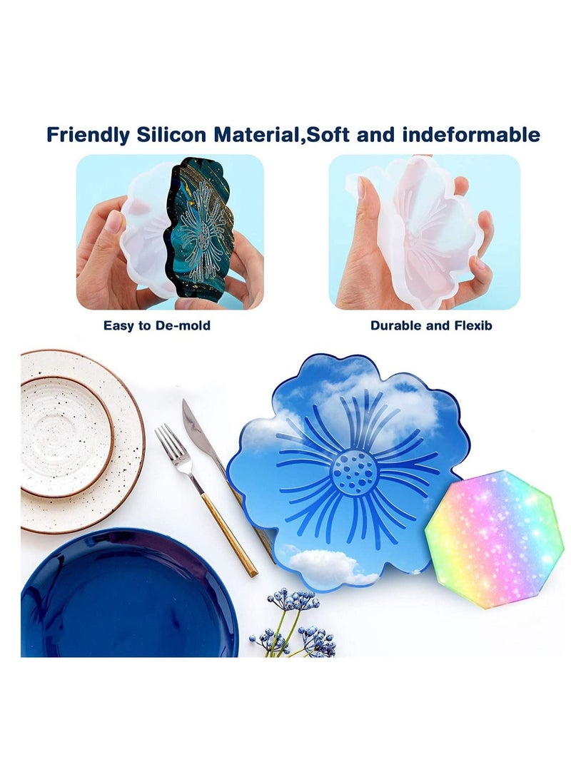SYOSI - 8 Pieces Coaster Silicone Resin Molds Set Include 4 Flower Tray and Octagon Epoxy Casting Mold for Making Coasters, DIY Artwork, Home Decor - Image 1