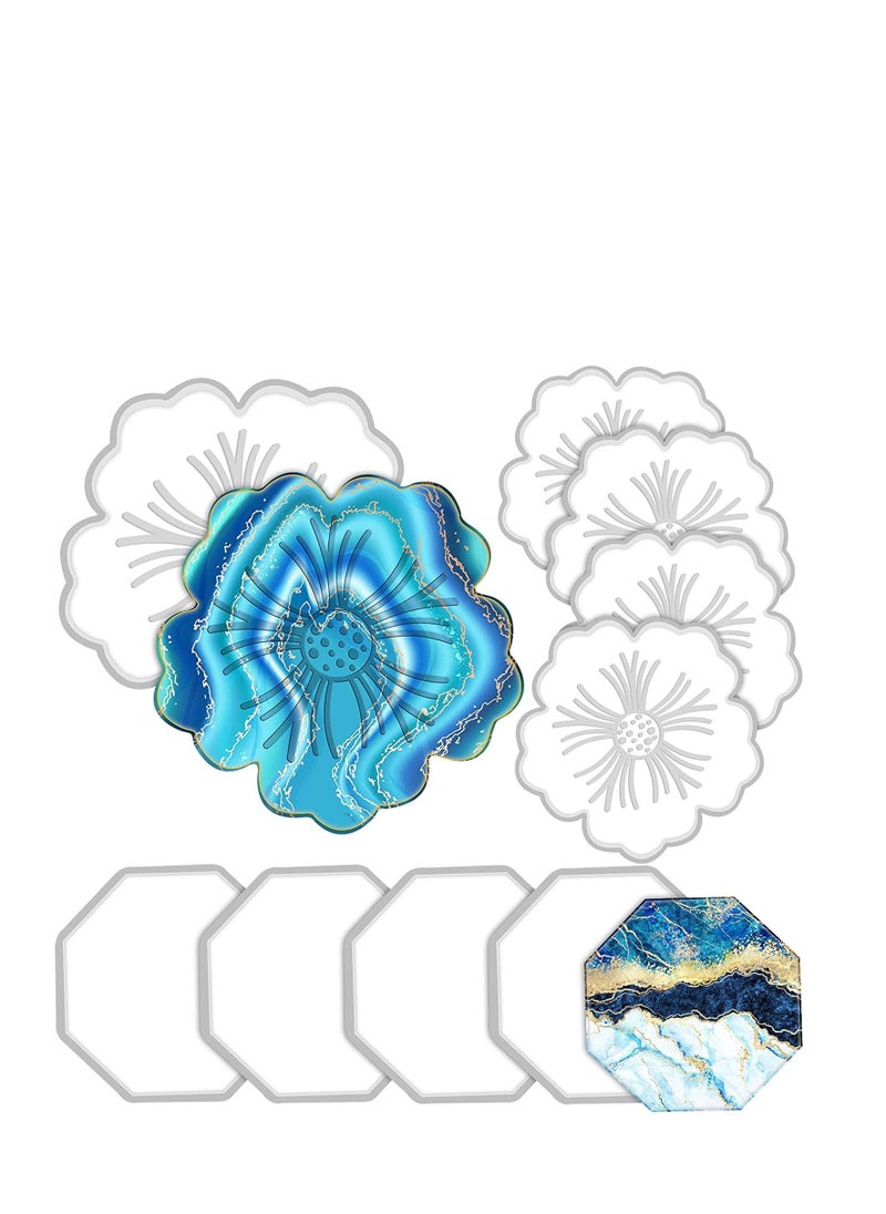SYOSI - 8 Pieces Coaster Silicone Resin Molds Set Include 4 Flower Tray and Octagon Epoxy Casting Mold for Making Coasters, DIY Artwork, Home Decor - Image 1