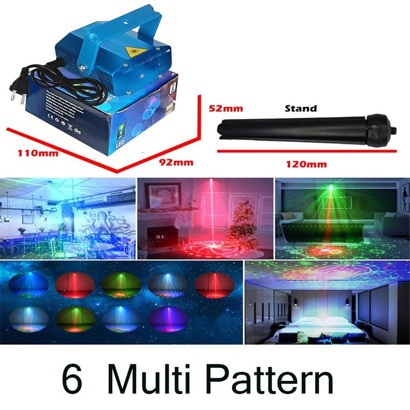MLD أضواء الليزر ديسكو ميني إضاءة المسرح أضواء ليزر تعمل بالصوت 6 تصميم للحفلات ودي جي (أحمر/أخضر) LXB109-عبوة من -1 - Image 2