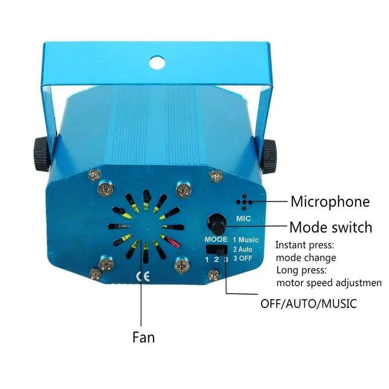 MLD أضواء الليزر ديسكو ميني إضاءة المسرح أضواء ليزر تعمل بالصوت 6 تصميم للحفلات ودي جي (أحمر/أخضر) LXB109-عبوة من -1 - Image 3