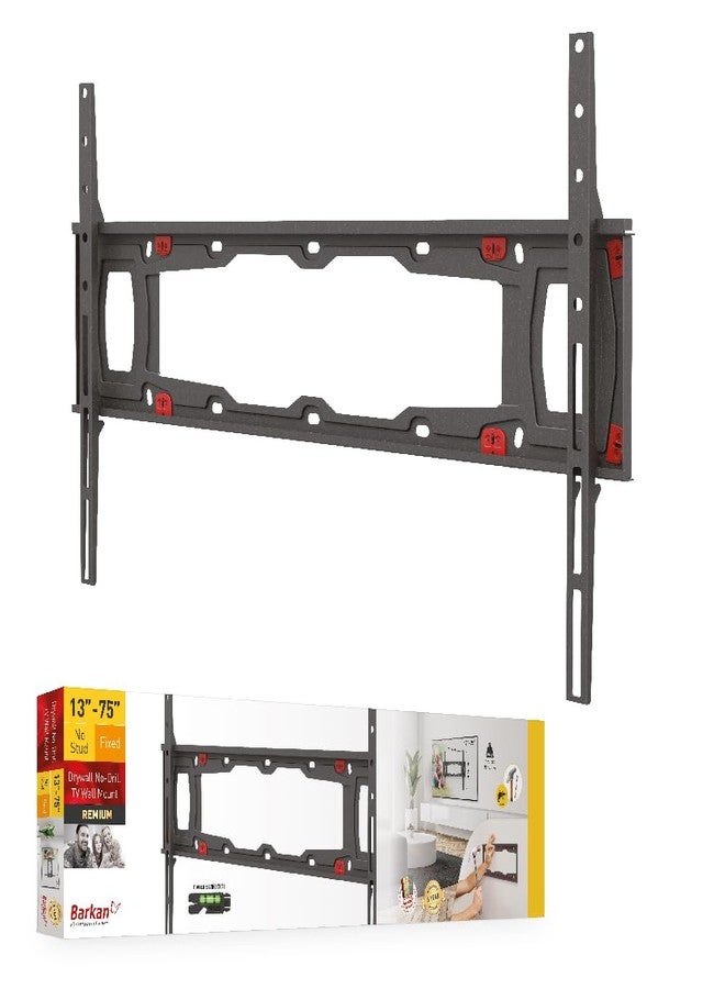 Barkan TV Wall Mount, 13-75 inch Fixed, Drywall No Stud No Drill Flat/Curved Screen Bracket, Holds up to 95lbs, Auto Lock Patented, Fits LED OLED LCD - Image 1