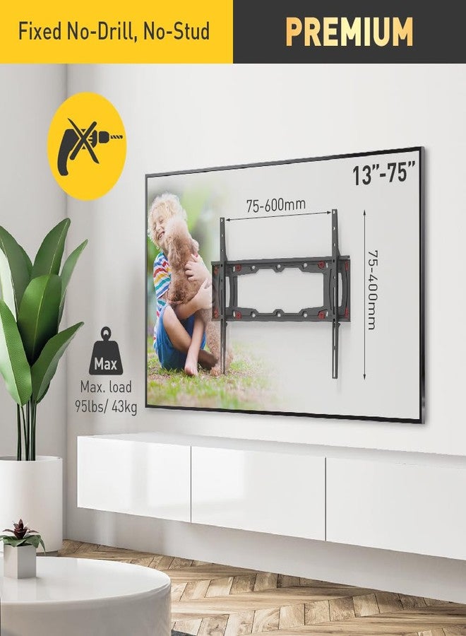 Barkan TV Wall Mount, 13-75 inch Fixed, Drywall No Stud No Drill Flat/Curved Screen Bracket, Holds up to 95lbs, Auto Lock Patented, Fits LED OLED LCD - Image 2