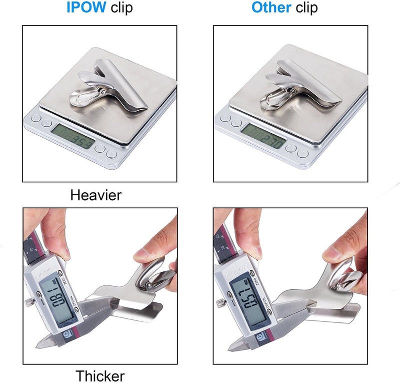 IPOW 10PCS Wide Metal Chip Clips 3 Inch, Snack Food Bag Sealing Clips, Stainless Steel Paper Clamps Heavy Duty for Kitchen Food Packages and Office - Image 2
