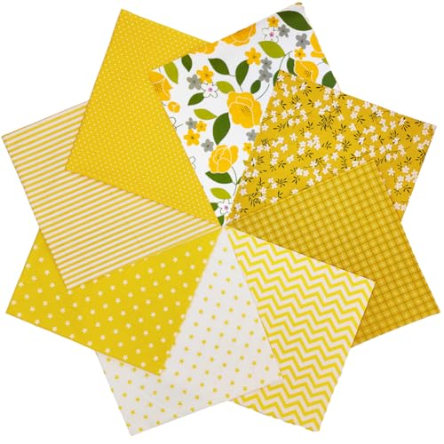 QiMicody Fat Quarters Fabric Bundles, 8 Pcs 100% Cotton 19.69” x 19.69” (50cmx50cm) Precut Quilting Fabric Squares Sheets for DIY Patchwork Sewing Quilting Crafting, Yellow Flower. - Image 3