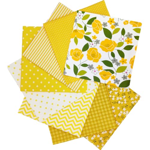 QiMicody Fat Quarters Fabric Bundles, 8 Pcs 100% Cotton 19.69” x 19.69” (50cmx50cm) Precut Quilting Fabric Squares Sheets for DIY Patchwork Sewing Quilting Crafting, Yellow Flower. - Image 4