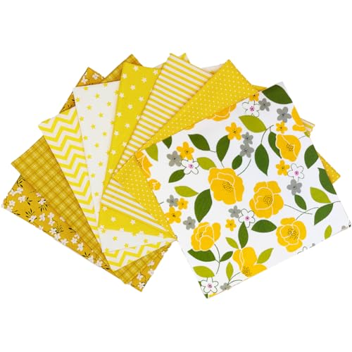 QiMicody Fat Quarters Fabric Bundles, 8 Pcs 100% Cotton 19.69” x 19.69” (50cmx50cm) Precut Quilting Fabric Squares Sheets for DIY Patchwork Sewing Quilting Crafting, Yellow Flower. - Image 2