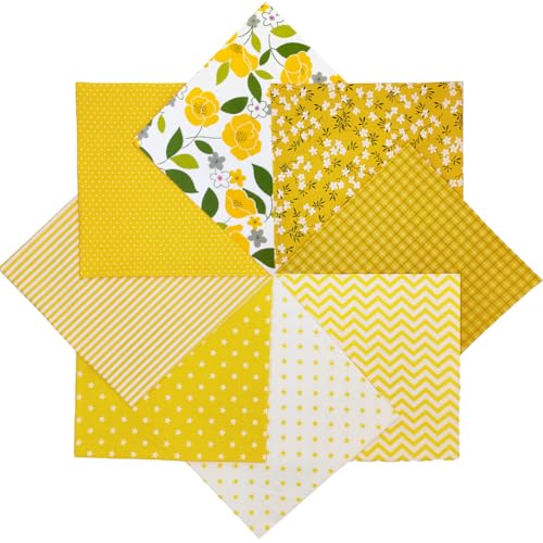 QiMicody Fat Quarters Fabric Bundles, 8 Pcs 100% Cotton 19.69” x 19.69” (50cmx50cm) Precut Quilting Fabric Squares Sheets for DIY Patchwork Sewing Quilting Crafting, Yellow Flower. - Image 5