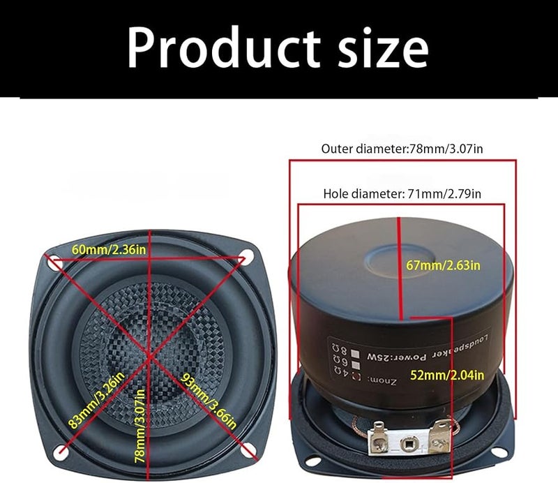 مكبرات صوت محمولة 3 بوصة مربعة ووفر 25 واط 6 أوم للهاي فاي، إعداد سينما منزلية سهل - Image 5