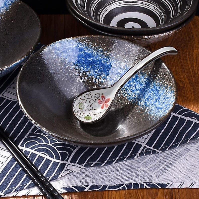 Cerficer Large Ceramic Ramen Bowl Set of 2 Japanese Porcelain Noodle Bowls for Cereal and Soup with Blue Spots 32 oz - Image 3
