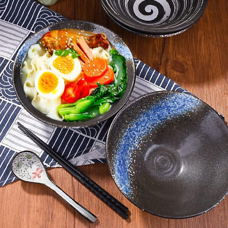 Cerficer Large Ceramic Ramen Bowl Set of 2 Japanese Porcelain Noodle Bowls for Cereal and Soup with Blue Spots 32 oz - Image 4