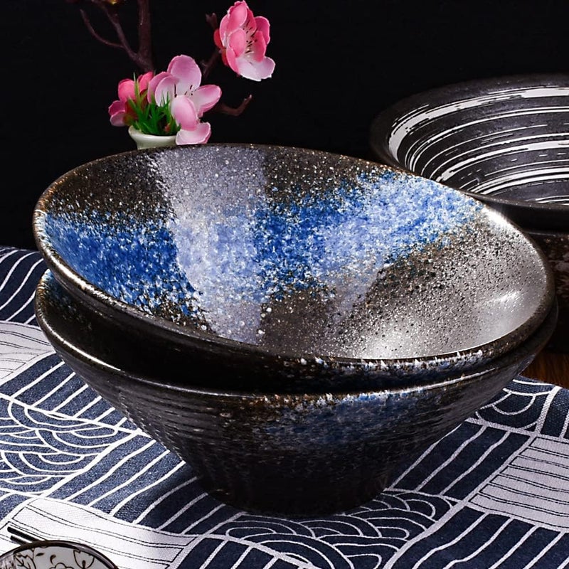 Cerficer Large Ceramic Ramen Bowl Set of 2 Japanese Porcelain Noodle Bowls for Cereal and Soup with Blue Spots 32 oz - Image 5
