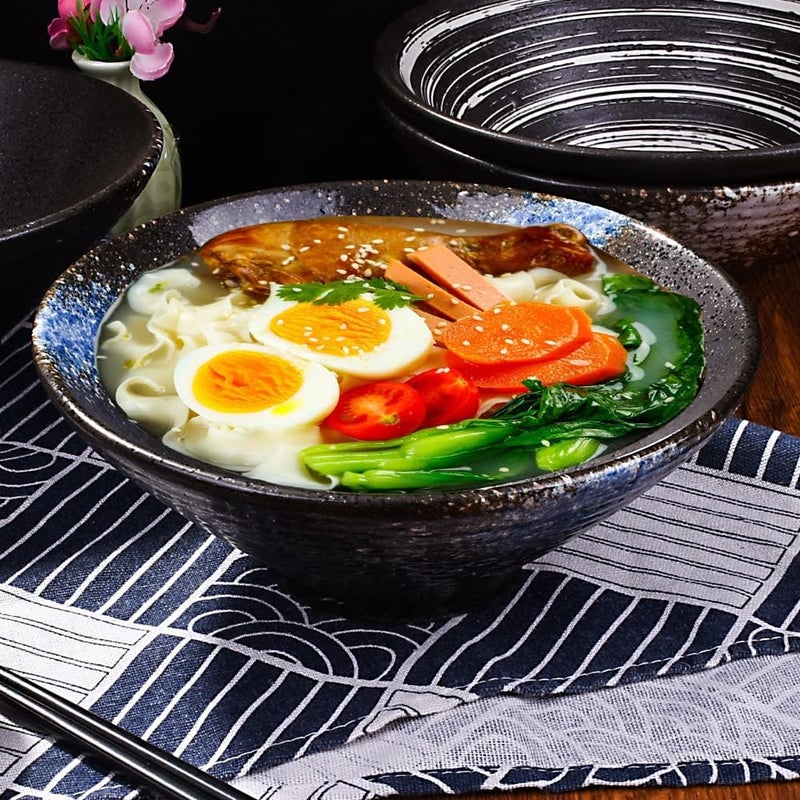 Cerficer Large Ceramic Ramen Bowl Set of 2 Japanese Porcelain Noodle Bowls for Cereal and Soup with Blue Spots 32 oz - Image 2