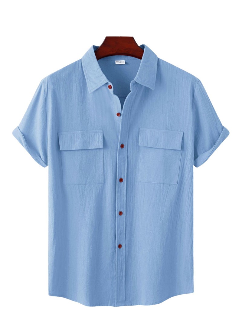 Summer new men's short-sleeved shirts men's casual shirts solid color half-sleeved tops  - Image 1