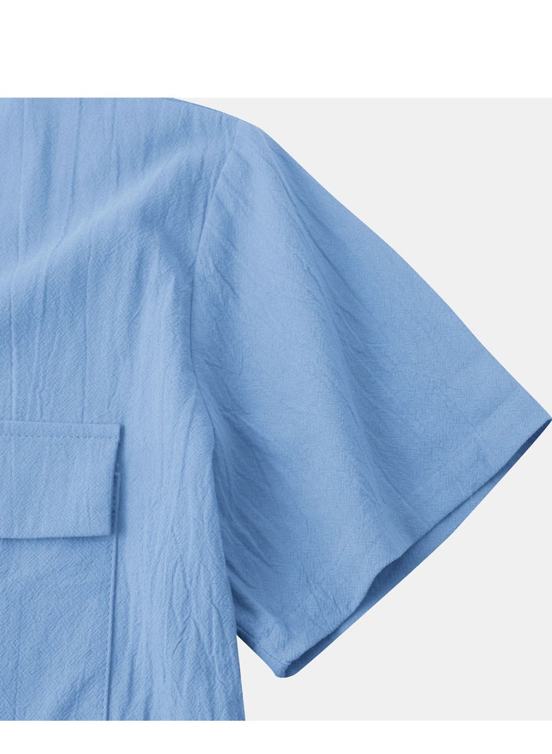 Summer new men's short-sleeved shirts men's casual shirts solid color half-sleeved tops  - Image 4