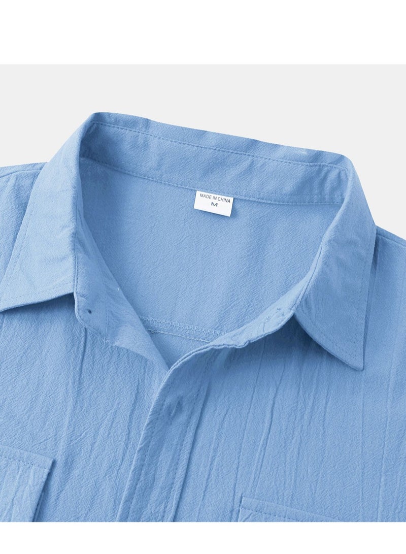 Summer new men's short-sleeved shirts men's casual shirts solid color half-sleeved tops  - Image 5