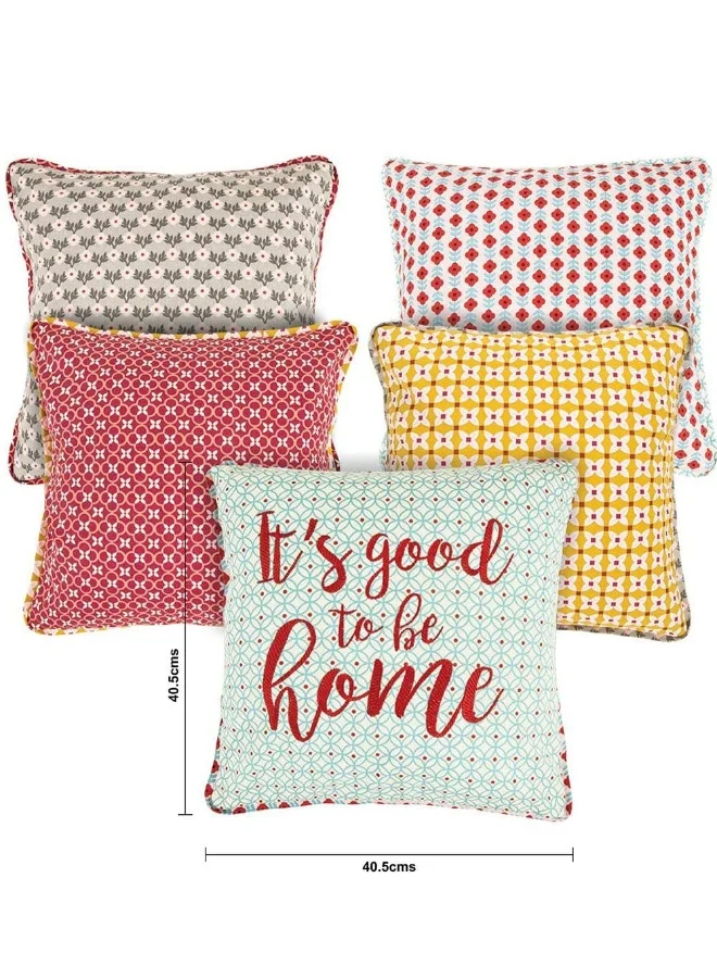 Chumbak Afternoon Picnic Cushion Covers, 16" - Set of 5