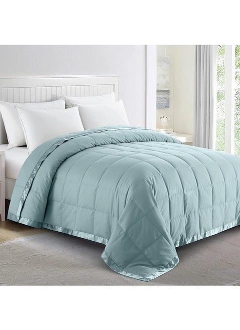 Soft Lightweight Down Blanket With Satin Trim For Bed 100% Cotton Foggy Blue Full Queen Size (90"X90")