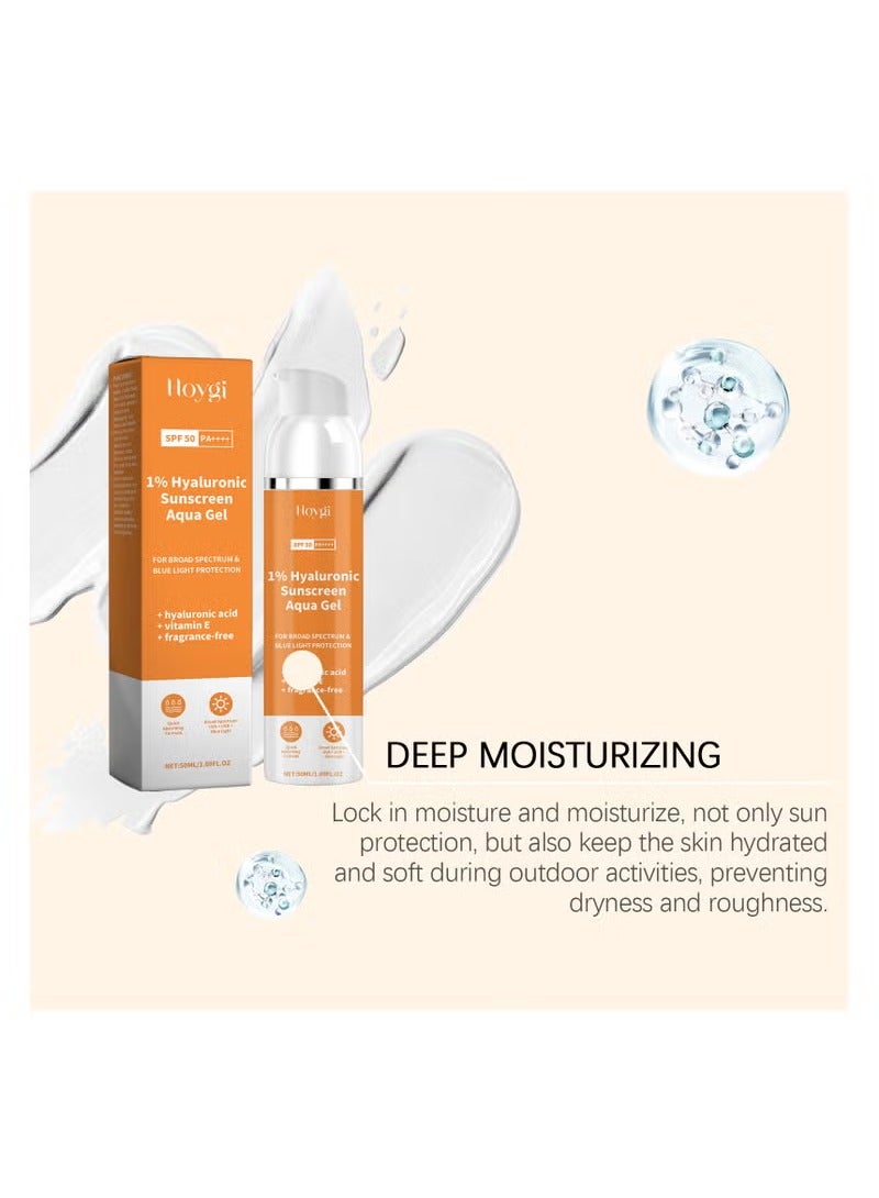 هويجي 1٪ واقي شمسي هيالورونيك أكوا هلام خفيف جداً مع SPF 50 PA +++ للطيف الواسع ، الأشعة فوق البنفسجية A ، الأشعة فوق البنفسجية B وحماية الضوء الأزرق - 50ML - Image 2