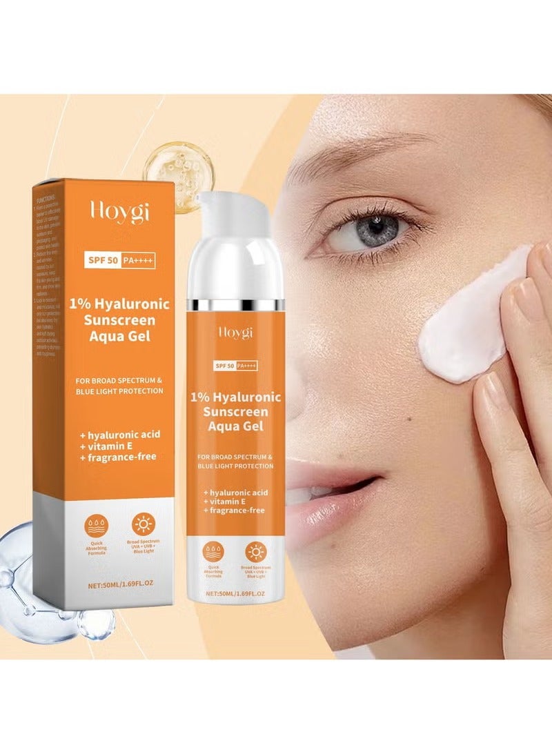 هويجي 1٪ واقي شمسي هيالورونيك أكوا هلام خفيف جداً مع SPF 50 PA +++ للطيف الواسع ، الأشعة فوق البنفسجية A ، الأشعة فوق البنفسجية B وحماية الضوء الأزرق - 50ML - Image 4