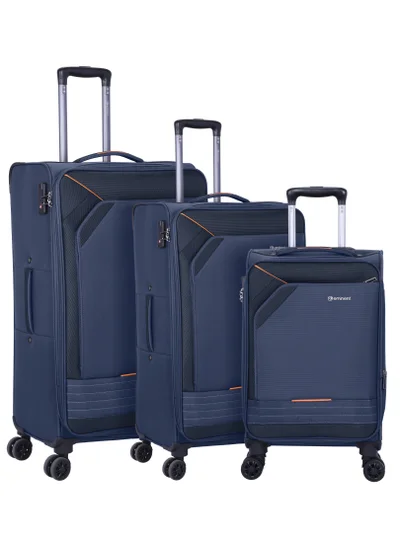 eminent Expandable Trolley Luggage Set of 3 Bag Soft Suitcase for Unisex Travel Polyester Shell Lightweight with TSA lock Double Spinner Wheels E777SZ Navy Blue