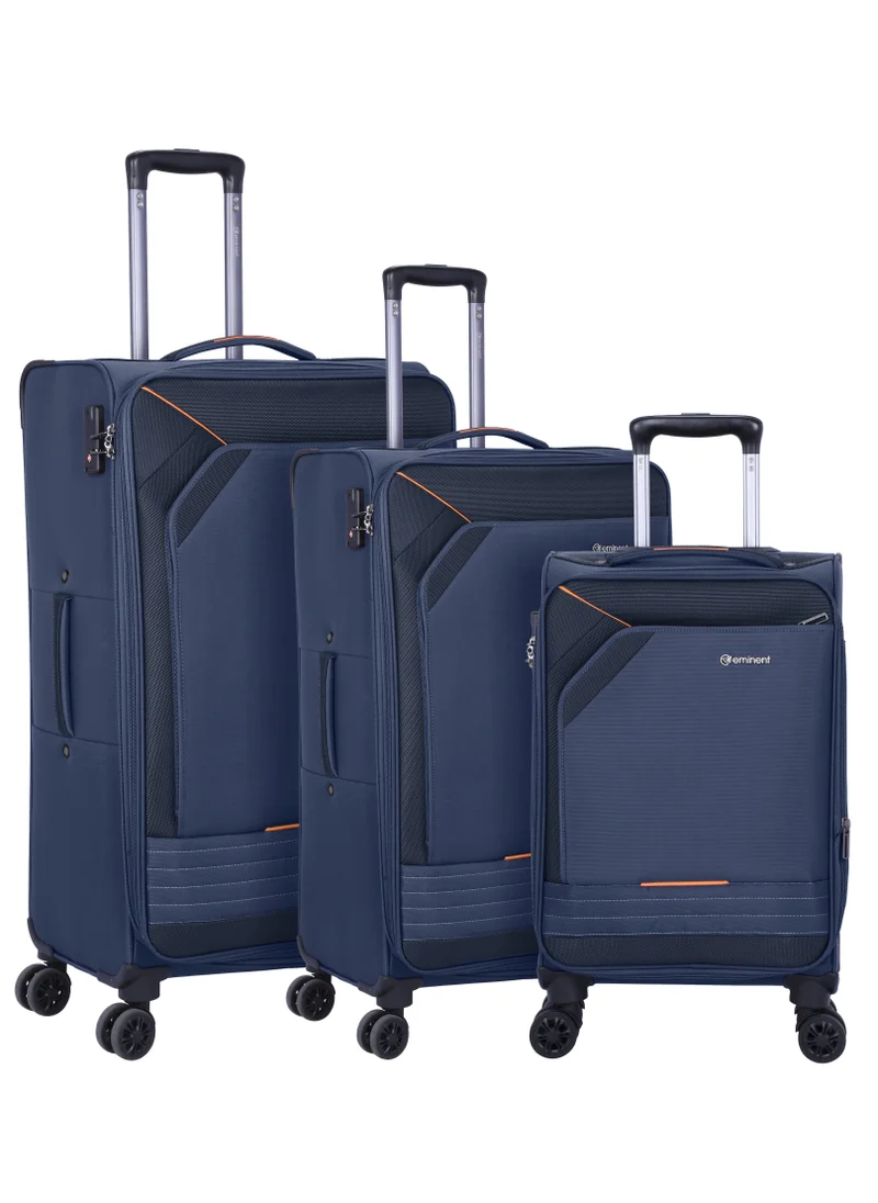 إيمينينت Expandable Trolley Luggage Set of 3 Bag Soft Suitcase for Unisex Travel Polyester Shell Lightweight with TSA lock Double Spinner Wheels E777SZ Navy Blue